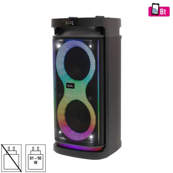 SAL PAR2100BT party hangdoboz, 80W, beépített akkumulátor és LED fénnyel, Bluetooth, AUX és mikrofon bemenetek, 2-utas, 3 hangszóró