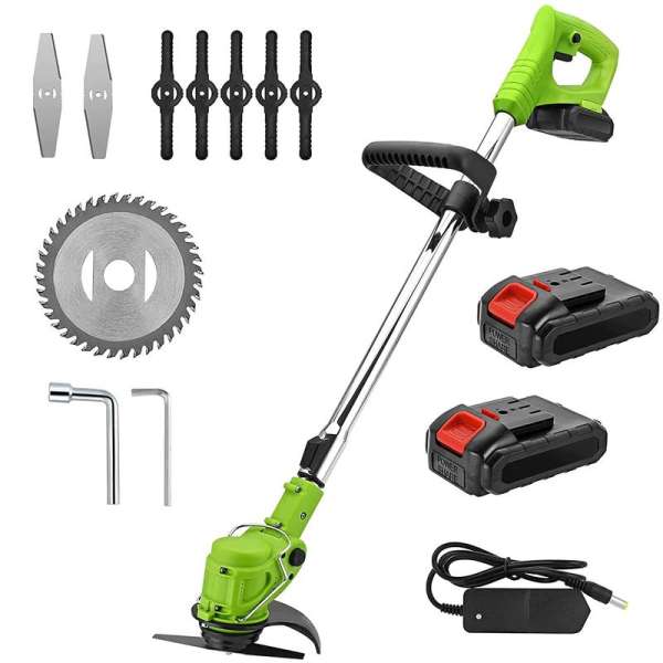 48V akkumulátoros szegélynyíró, fűkasza teleszkópos nyéllel, 2 db akkumulátor + 8 db vágóeszköz