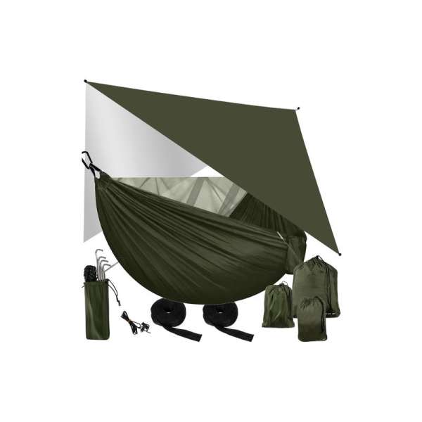 Függőágy szúnyoghálóval és esővédő ponyvával, kétszemélyes 260x140 cm max 250 kg