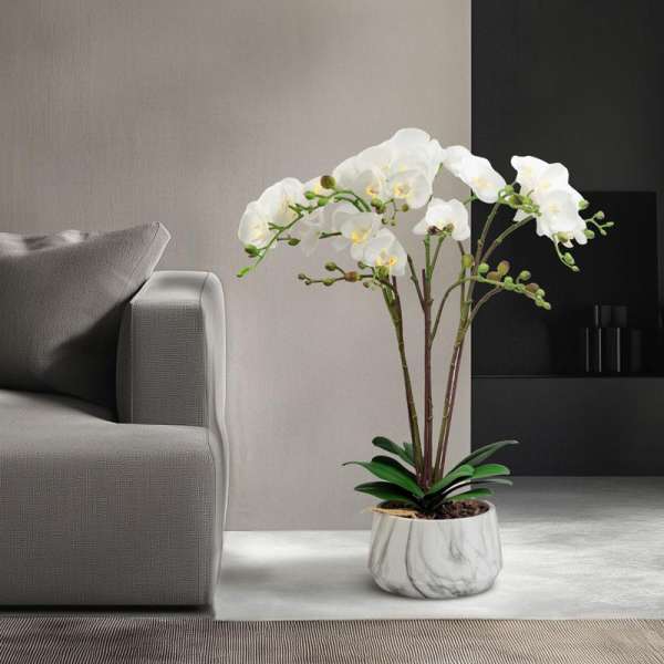 Műnövény dekoráció - orchidea - fehér - 58 cm
