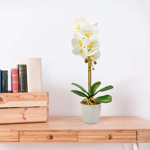 Műnövény dekoráció - orchidea - fehér - 48 cm