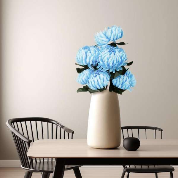 Műnövény dekoráció - krizantém - kék - 12 x 58 cm