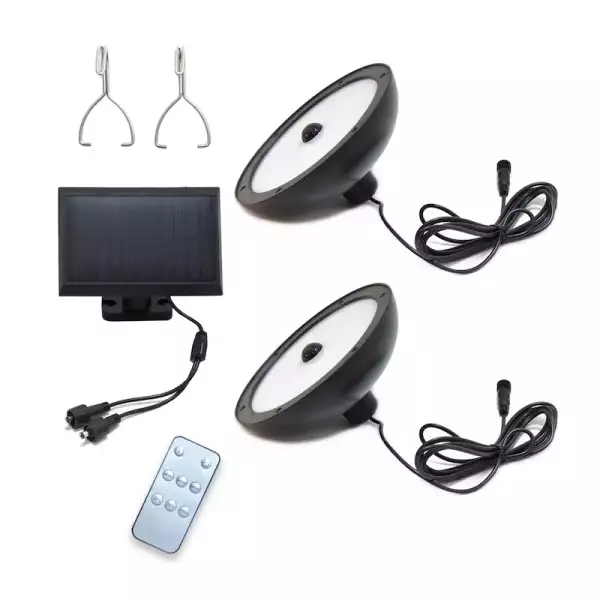 2 db retro függeszthető napelemes, mozgásérzékelős LED lámpa távirányítóval, szolár panellel