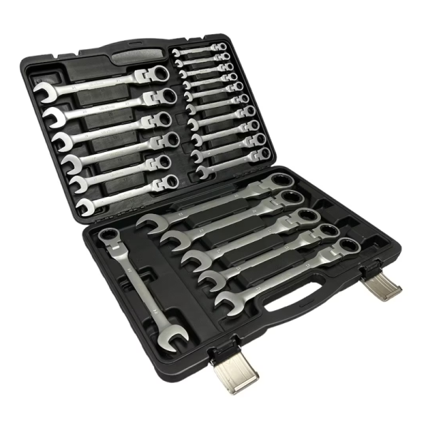 22 részes hajlékony csillag-villás racsnis kulcskészlet hordozó dobozban