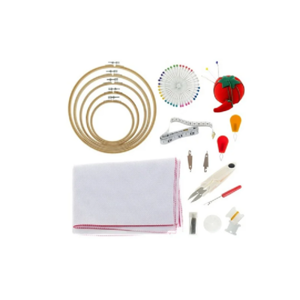 Hímzőcérna készlet 100 színnel nagy kreatív szett hímzéshez, tárolótáskával és hímzőkarikákkal