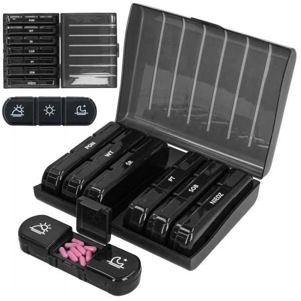 Heti gyógyszer és vitaminrendező 7 napos rendszer, napi 3 rekesszel, kompakt kivitel