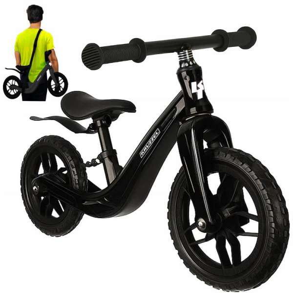 Gyerek futóbicikli 12 hüvelykes EVA kerekekkel, állítható ülésmagassággal, stabil magnézium vázzal, sárvédővel és vállpánttal