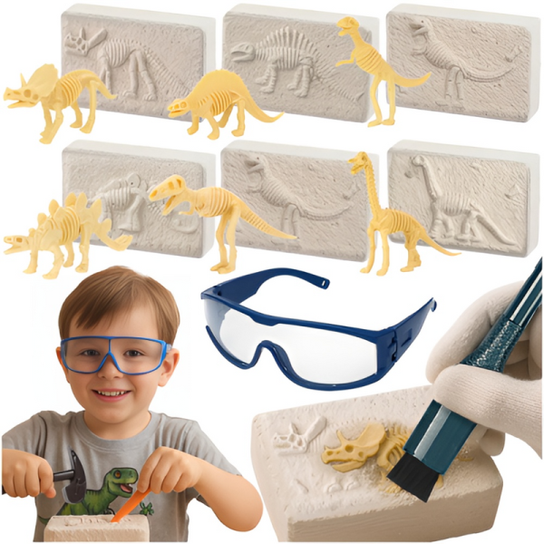6 az 1-ben dinoszaurusz régészeti játékkészlet gyerekeknek kalapáccsal és vésővel