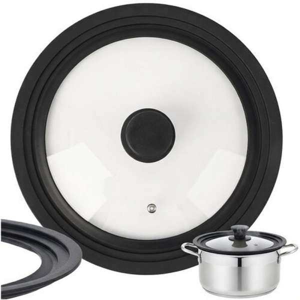 Univerzális 3 az 1-ben üvegfedő szilikon peremmel, 28, 30 és 32 cm-es edényekhez és serpenyőkhöz, hőálló és helytakarékos konyhai kiegészítő