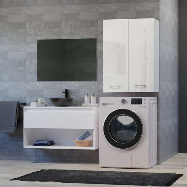 Thirassia Pola mini DD felső fürdőszoba szekrény, 64x90x30 cm, fényes fehér