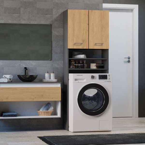 Riano MIX Pola DK fürdőszoba szekrény, 64x180x30 cm, antracit-tölgy