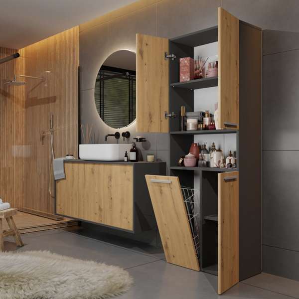 Riano MIX 1K DK fürdőszoba szekrény, 60x174x30 cm, antracit-tölgy