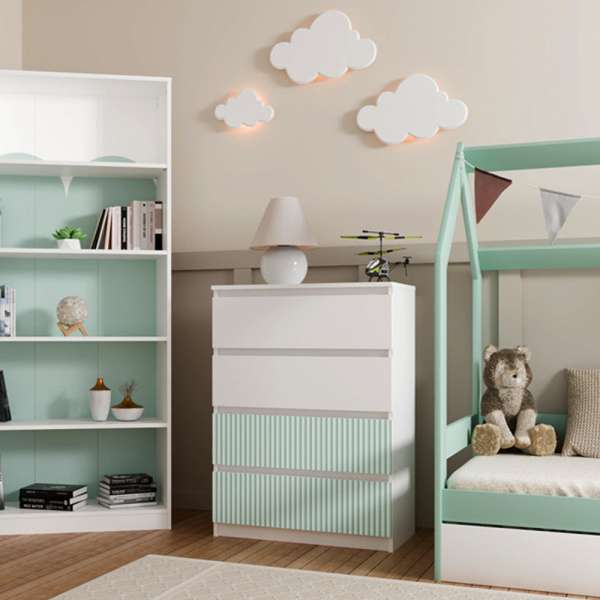 Drohmo MIX M4 ARTEO komód, 70x97x40 cm, fehér-mentazöld