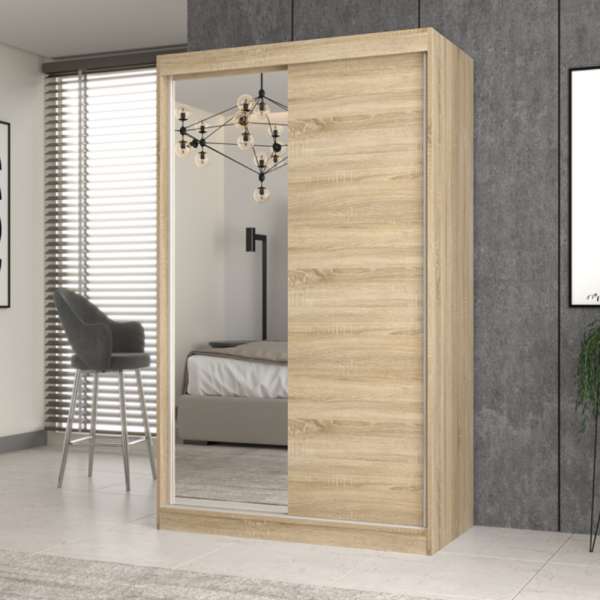 Odell IGA 120 tolóajtós gardróbszekrény, 1 tükörrel, 120x200x61 cm, sonoma