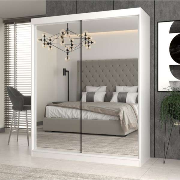 Drohmo IGA 160 tolóajtós gardróbszekrény, 160x200x61 cm, 2 tükörrel, fehér
