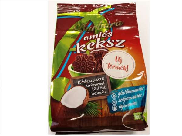 Barbara gluténmentes kókuszkrémmel töltött omlós keksz 160 g