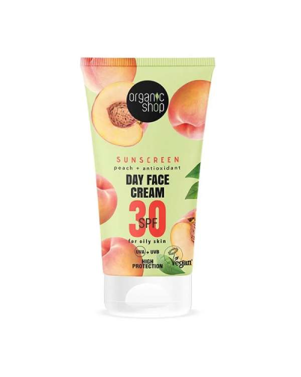 Organic Shop Fényvédő nappali arckrém őszibarackkal és antioxidánsokkal SPF30 ( zsíros bőrre)
