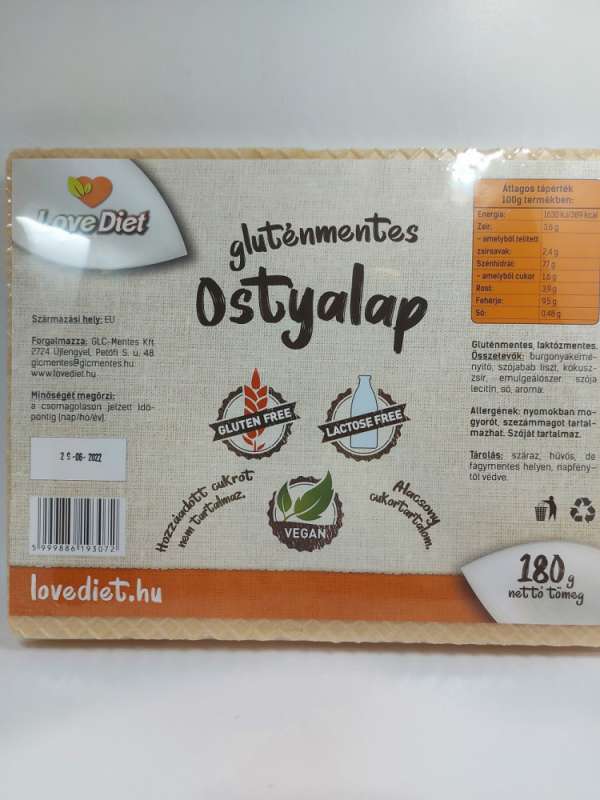 Gluténmentes love diet ostyalap 180 g