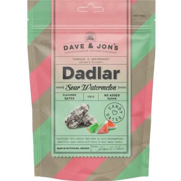 Dave & Jon's dates sour watermelon mag nélküli ízesített datolya görögdinnye ízben, hozzáadott cukor nélkül 125 g
