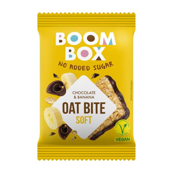 Boom box vegán cukormentes zabfalat banán és étcsokoládé lágy 20 g