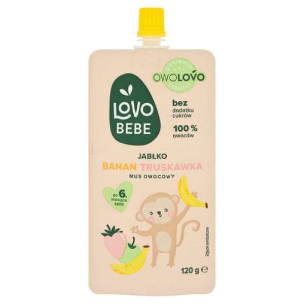 Lovo Bebe gyümölcspüré 6 hónapos kortól alma-eper-banán 120 g