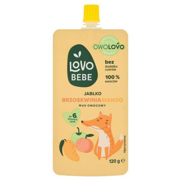 Lovo Bebe gyümölcspüré 6 hónapos kortól alma-őszibarack-mangó 120 g