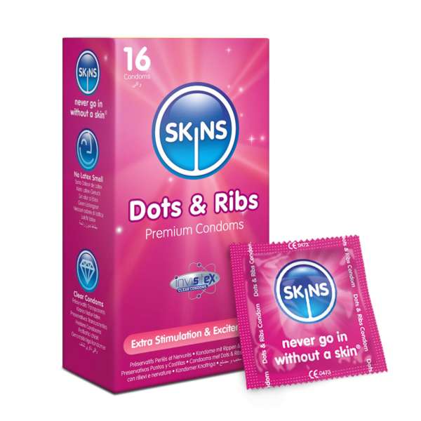 Skins - bordázott és pontozott óvszer (16db)