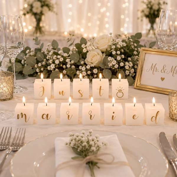 Just Married” szögletes gyertyaszett – az élet legszebb napjára