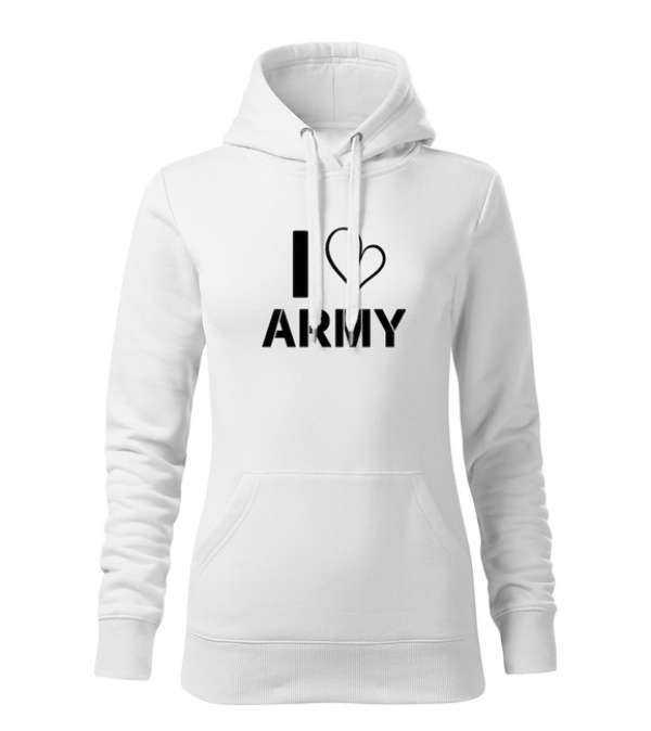 DRAGOWA kapucnis női pulóver i love army, fehér 320g / m2