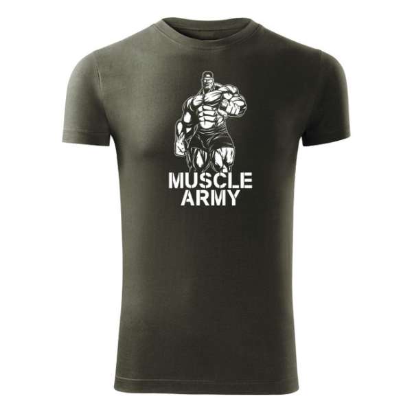 DRAGOWA fitness póló muscle army man, oliv 180g/m2
