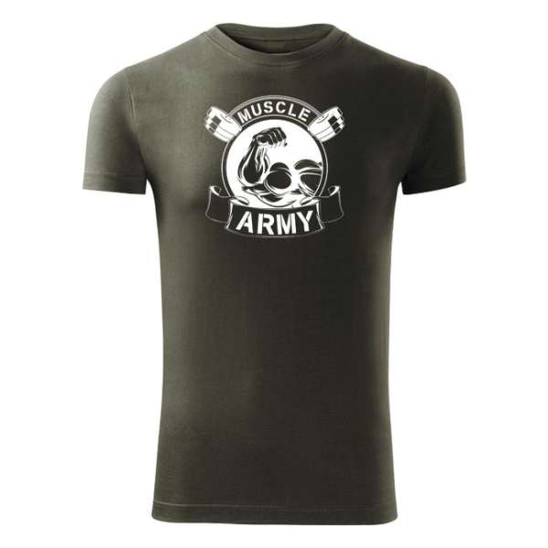 DRAGOWA fitness póló muscle army original, oliv 180g/m2