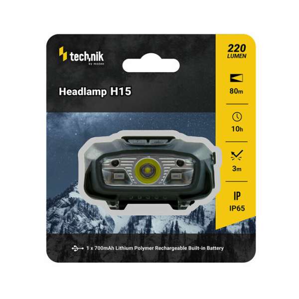 Technik fejlámpa gumírozott, LED XTE, USB-C, piros fény, stroboszkópos lámpa