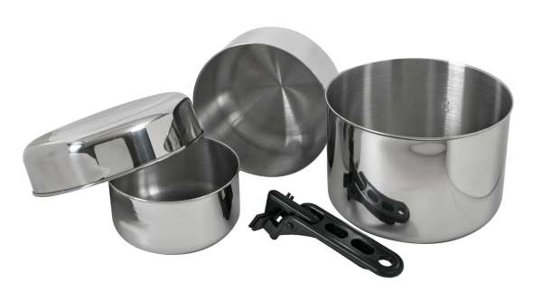 BasicNature Biwak 3 rozsdamentes acél főzőkészlet az egész család számára