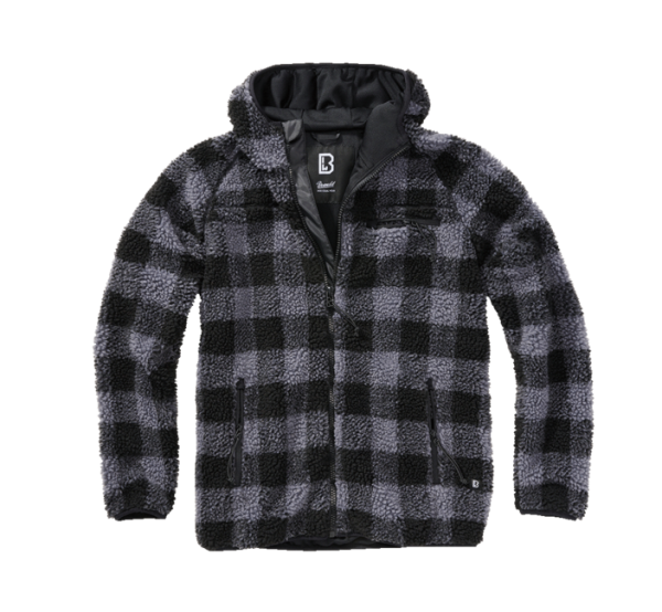 Brandit fleece kapucnis kabát Teddyfleece Worker, fekete/szürke