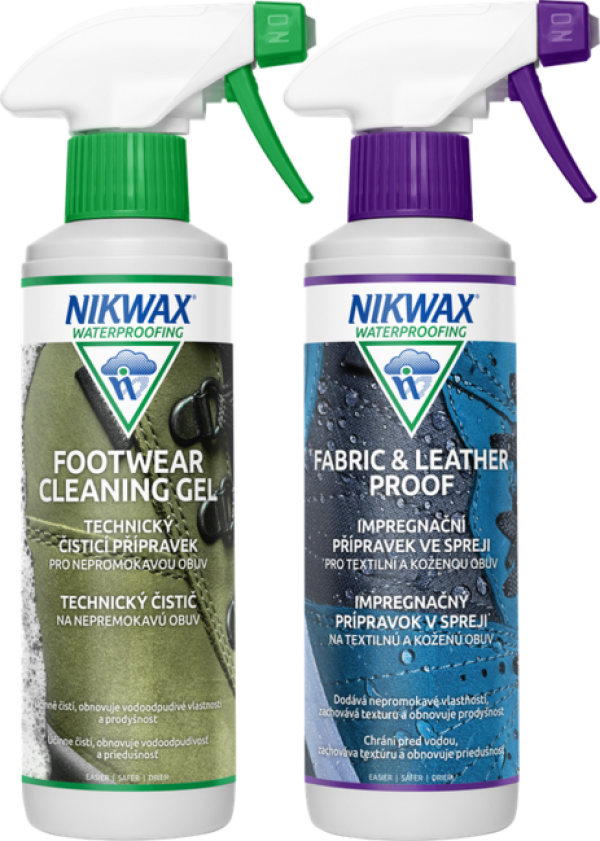 Nikwax 2 db iker szett szövet és bőr spray / Lábbeli tisztító gél spray 300ml