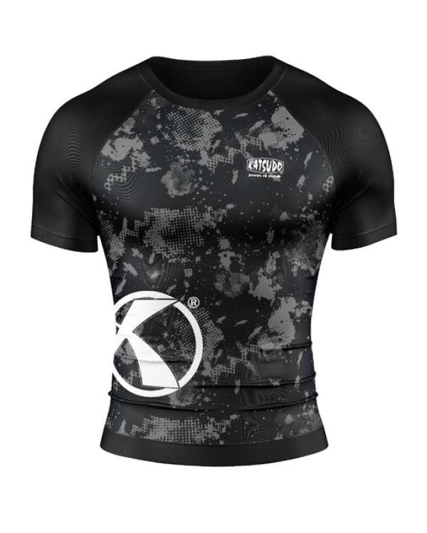 Katsudo póló Rash Guard rövid ujjú, digitális fekete és fehér