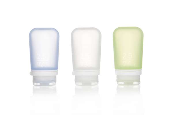 humangear GoToob+ szilikon utazási palack / tartály 3 darabos kiszerelés 74 ml átlátszó/zöld/kék