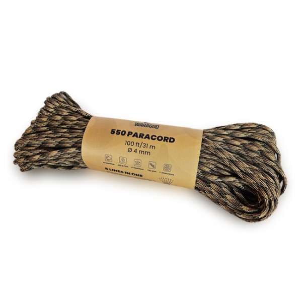 WARAGOD Paracord 550 kötél 31 m, átmérője 4 mm, camo coyote
