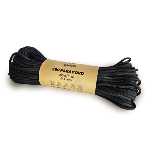 WARAGOD Paracord 550 kötél 100 m, 4 mm átmérővel Fenyő, fekete
