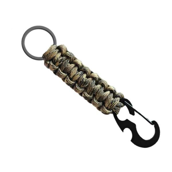 WARAGOD Paracord túlélő multifunkcionális kulcstartó 4 az 1-ben Sanya, camo prérifarkas