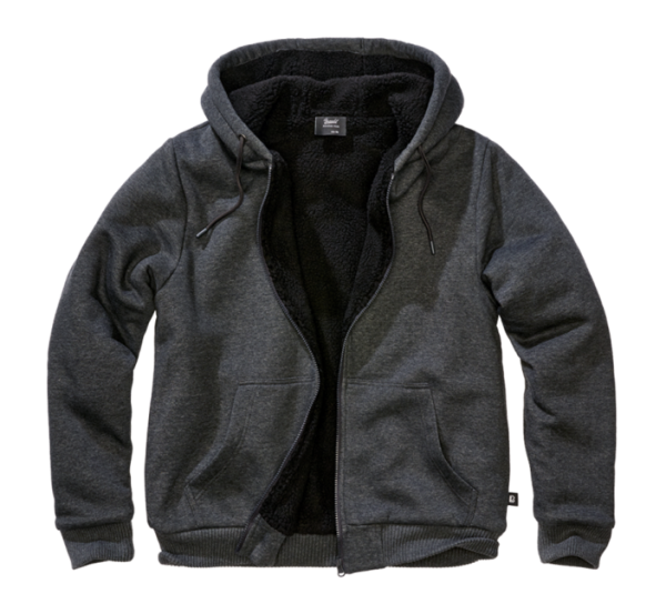 Brandit Férfi kapucnis pulóver meleg béléssel Sweatjacket Teddylining, fekete melange