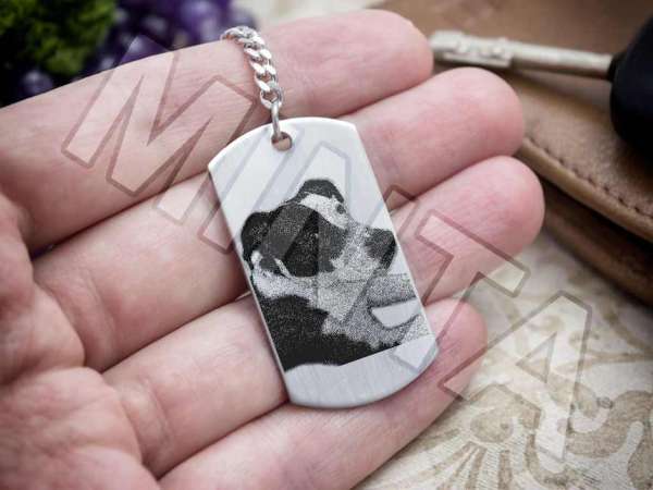 Fotógravírozás acél téglalap medálos kulcstartó