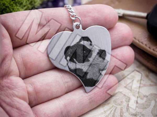 Fotógravírozás acél szív medálos kulcstartó