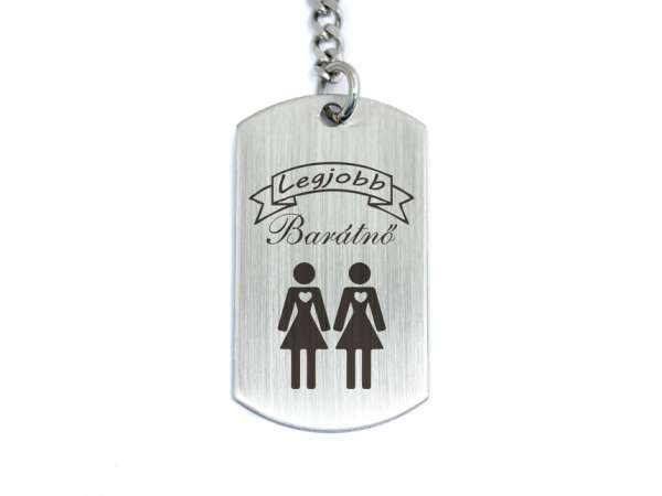 Legjobb Barátnő acél szögletes medálos kulcstartó