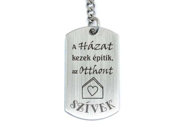 Házat kezek építik acél medálos kulcstartó