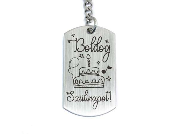 Boldog szülinapot acél medálos kulcstartó