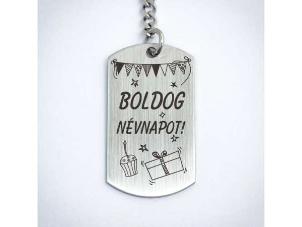 Boldog névnapot acél medálos kulcstartó