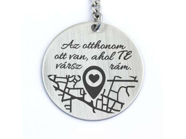 Az otthonom ott van acél medálos kulcstartó
