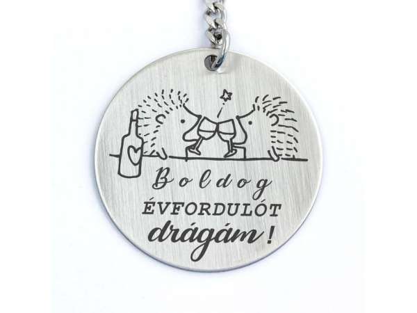 Boldog évfordulót Drágám acél medálos kulcstartó