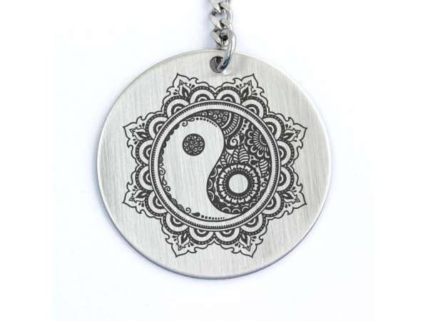 Jin-jang acél medálos kulcstartó